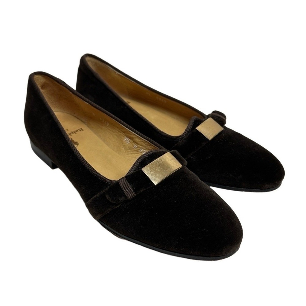 Ralph Lauren Brown Velvet Loafers Gold Hardware Made in Italy Womens‎ 7.5 B